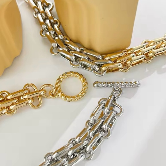 Two Tone Thick Wide Link Chains Chunky Necklace for Woman - Picture 3 of 3